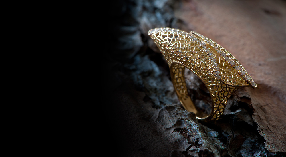 Golden Neem Diamond Ring by Dana Bloom